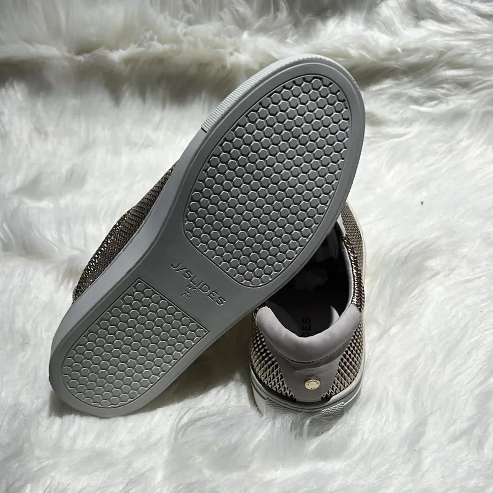 J/Slides Gold Hilton Leather‎ Platform Sneaker. Size 7.5.  B69